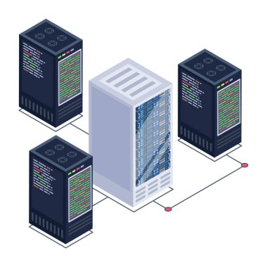 Sunucuları ve veritabanı vektör çizim tasarımı olan sunucu odası