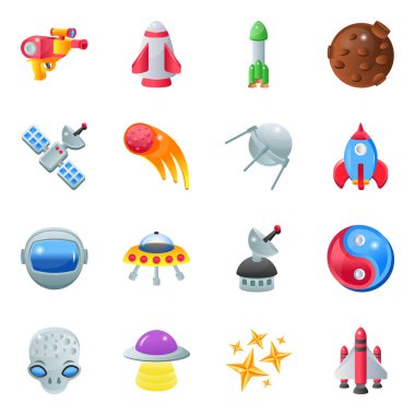 Uzay mekiği simgeleri ayarlandı. ağ için 9 roket vektör simgesinin karikatür çizimi