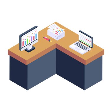 İş ve finans simgesinin izometrik vektör illüstrasyonu.