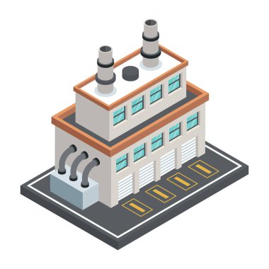 Fabrika inşaatı izometrik vektör çizimi