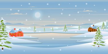 Kar ve ağaçlarla kaplı kış manzarası