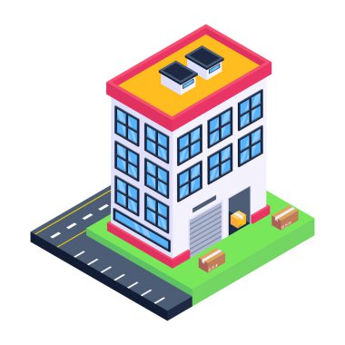 İzometrik şehir binası ikon vektör çizimi