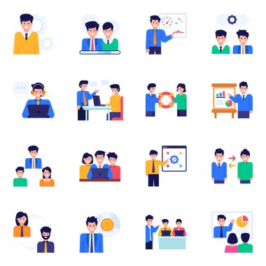 Bir takım iş ikonları. düz dizayn. vektör illüstrasyonu