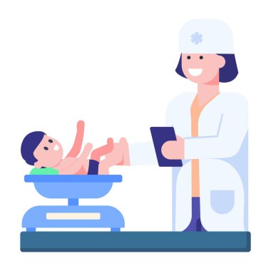 Hastanenin vektör çiziminde hastası olan bir doktor.