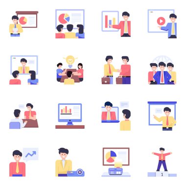 İş adamları ve sosyal medya simgeleri vektör illüstrasyonu