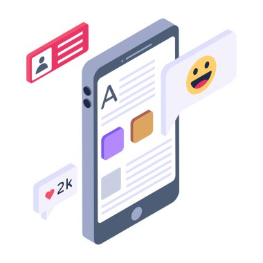 izometrik vektör illüstrasyon tasarımlı cep telefonu