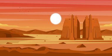 Dağları ve ormanı olan çöl manzarası. vektör illüstrasyonu