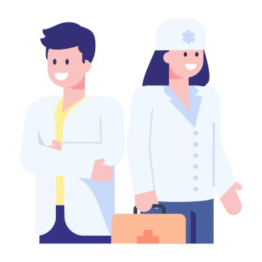 Doktor ve hemşire, vektör çizimi tasarımı