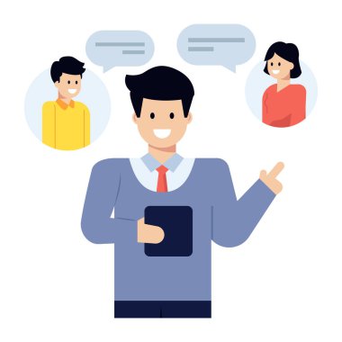 Konuşma baloncukları vektör illüstrasyon tasarımına sahip iş adamı