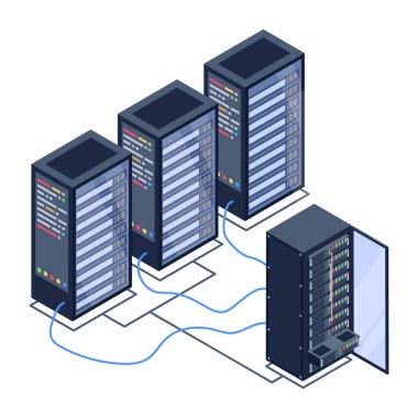 veri merkezi izometrik vektör çizimi