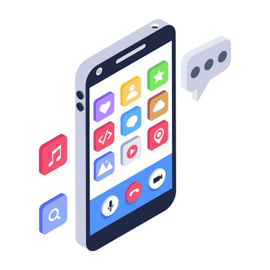 Cep telefonu ve bulut hesaplama vektörü illüstrasyonlu akıllı telefon