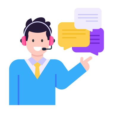 Konuşma balonu vektör çizim tasarımı ile çağrı merkezi operatörü