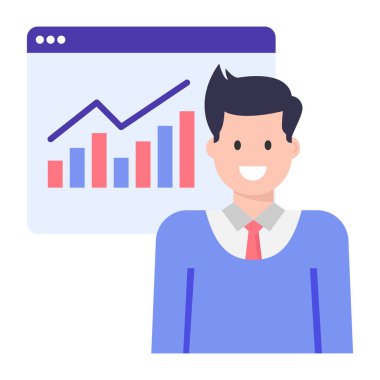 Finansal rapor vektör illüstrasyon tasarımına sahip iş adamı