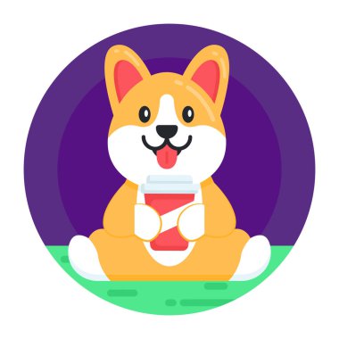 Bir fincan kahveyle köpek. vektör illüstrasyonu