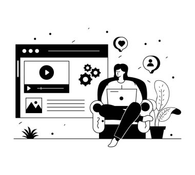 Dizüstü bilgisayarı olan ve mesaj vektör çizimine sahip akıllı telefonu olan bir adam