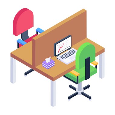 masa ve sandalye vektör illüstrasyon tasarımlı çalışma odası