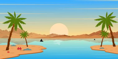 Plaj sahnesi Palmiye ağaçları ve kum