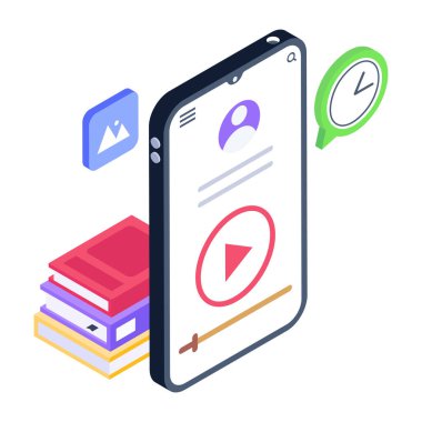 Kitap ile akıllı telefon ve büyütme cam vektör illüstrasyon tasarımı