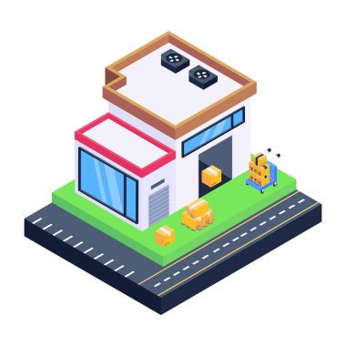 Kentsel ve modern şehrin izometrik çizimi.