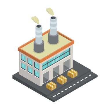 Fabrika inşaatı izometrik vektör çizimi