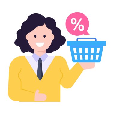 Alışveriş arabası çizimi olan bir kadın.