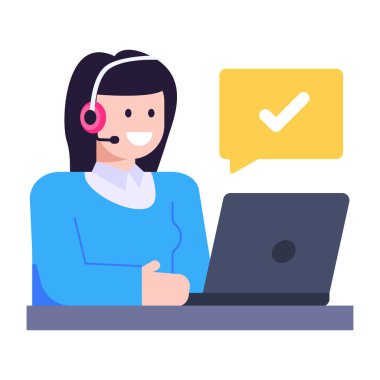 Laptop vektör illüstrasyon tasarımı ile çağrı merkezi operatörü