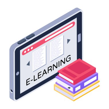 Tablet ve kitaplı defter, vektör illüstrasyonu