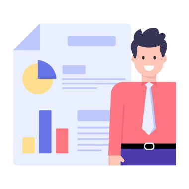 Belgeleri olan işadamı ve grafik vektör çizimi tasarımı