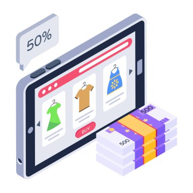 Alışveriş çantalı ve akıllı telefon vektör resimli cep telefonu