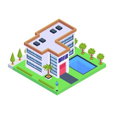Şehir vektör illüstrasyonlu izometrik ev