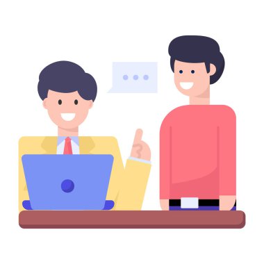 Dizüstü bilgisayar vektör illüstrasyon tasarımı ile çalışan iş adamları