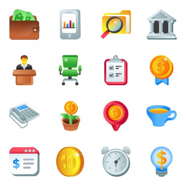 İş simgeleri ayarlandı. Vektör illüstrasyonu