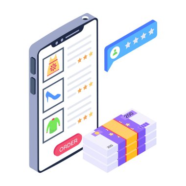 Modern mobil uygulama simgesinin izometrik vektör çizimi