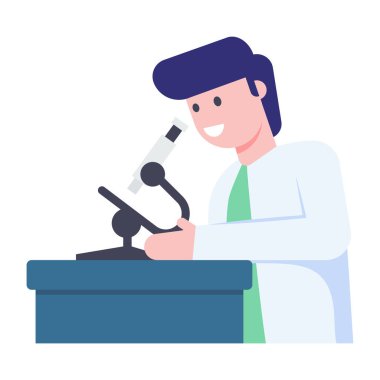 Mikroskop vektör çizimine sahip bilim adamı