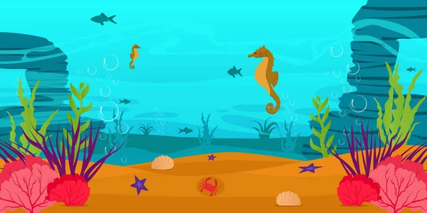 Vector Illustration Underwater Scene Fish Sea — Stock Vector