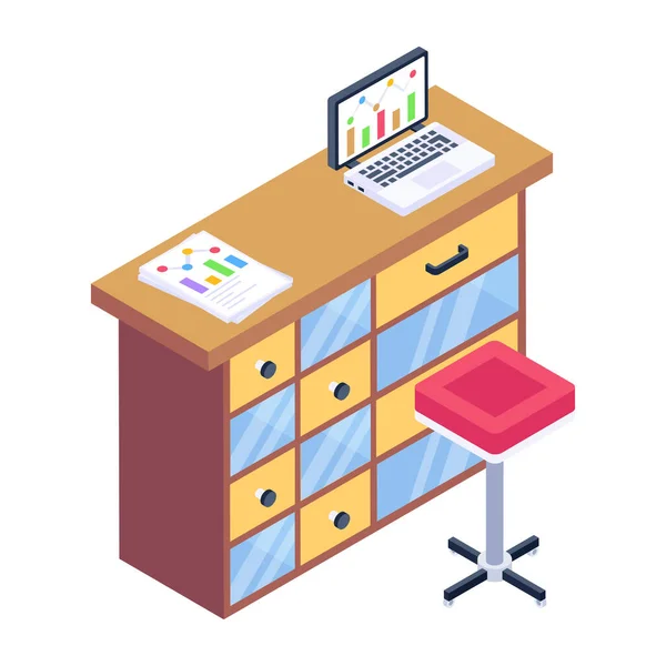 Bureau Avec Table Ordinateur Illustration Vectorielle — Image vectorielle