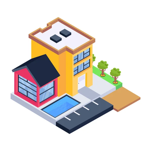 Isometric House Web Icon Vector Illustration — 스톡 벡터