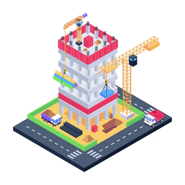 Isometric City Building Urban Buildings Factory Vector Illustration — Stock Vector