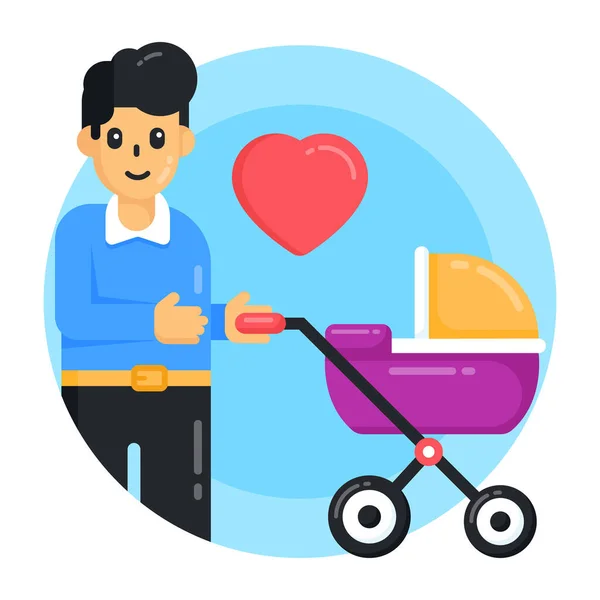 Bebé Niño Con Cochecito Diseño Ilustración Vector Corazón — Vector de stock