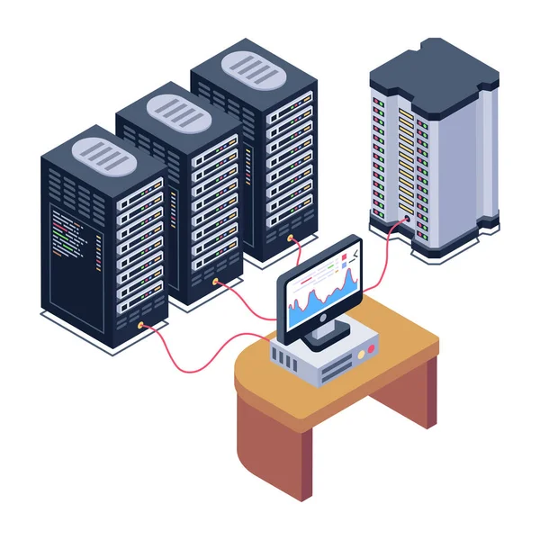 Sala Server Isometrica Con Server Computer Portatile Progettazione Illustrazione Vettoriale — Vettoriale Stock