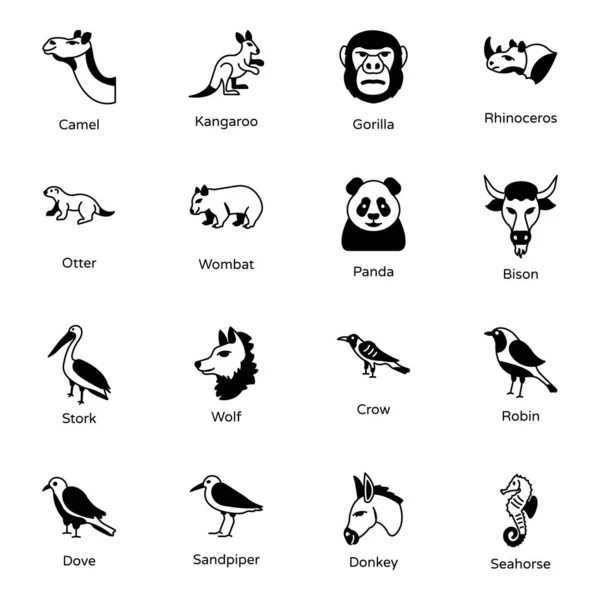 Vectorillustratie Van Dieren Dierensymbool Verzameling Van Het Stambord Van Zoogdieren — Stockvector