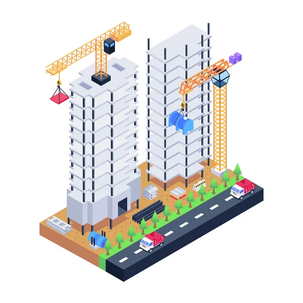 Edificio Urbano Isométrico Con Edificios Urbanos Ilustración Vectores Puentes — Vector de stock