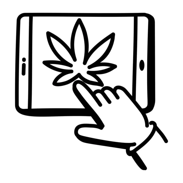 Ruce Drží Smartphone Marihuanou — Stockový vektor
