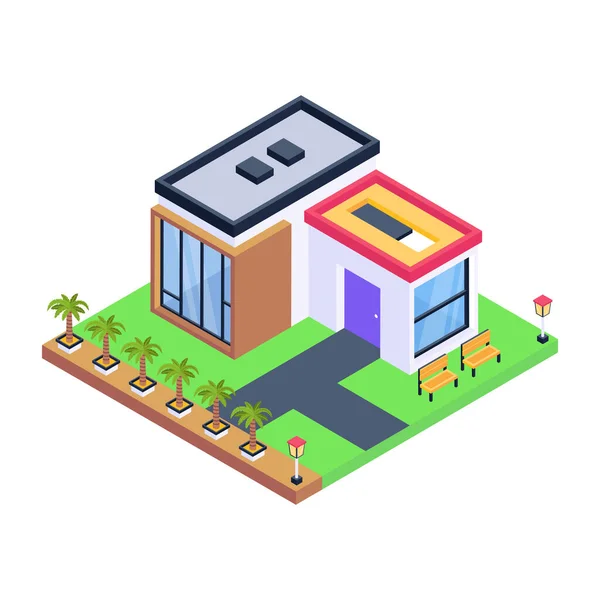 Rumah Isometric Dengan Atap Dan Bangunan - Stok Vektor