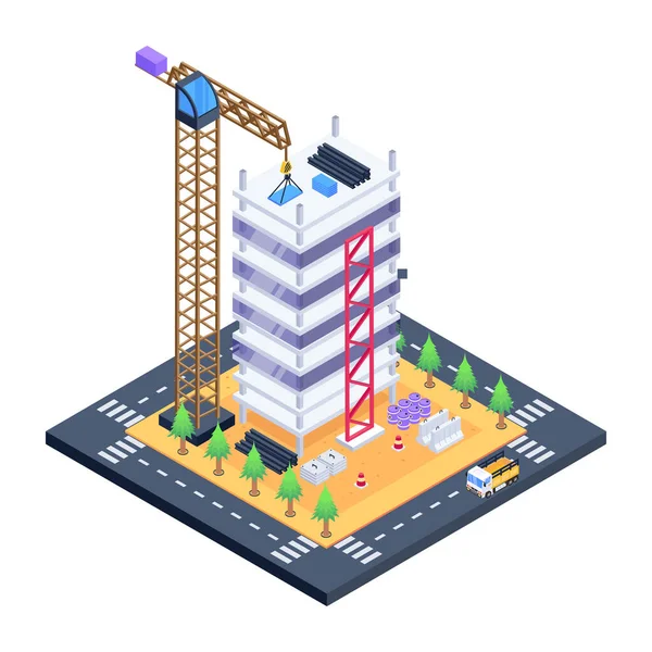 Ilustración Vector Icono Web Construcción Ciudad Isométrica — Vector de stock