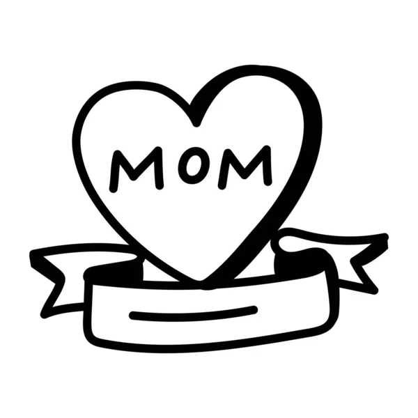 Corazón Con Cinta Texto Mamá Vector Ilustración — Vector de stock