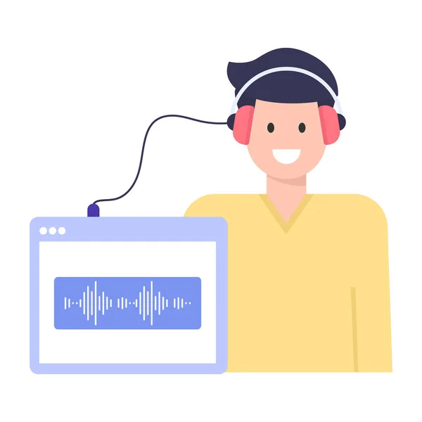 Hombre Con Auriculares Escuchar Música Vector Ilustración Diseño — Vector de stock