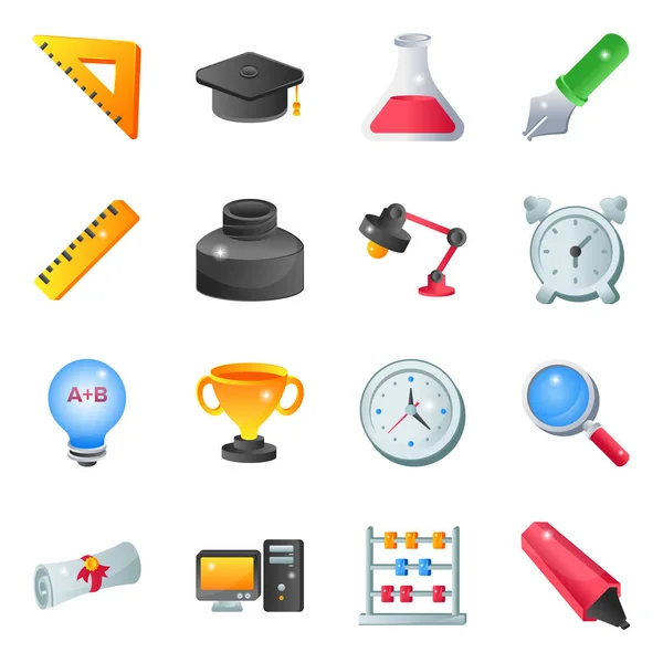 Education School Icons Set Cartoon Illustration College Vector Icon Web — Stock Vector