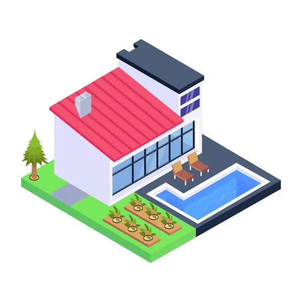 Casa Isométrica Con Techo Una Ciudad — Vector de stock