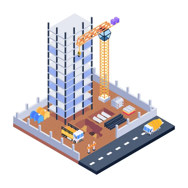 Illustration Vectorielle Isométrique Icône Construction Bâtiment Ensemble Symbole Stock Industriel — Image vectorielle